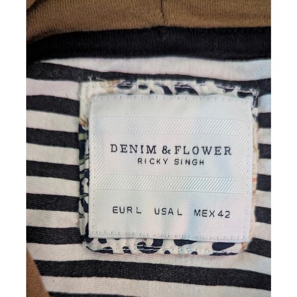 Denim & Flower Colorblock Jersey Cotton Hoodie - L - Picture 3 of 4
